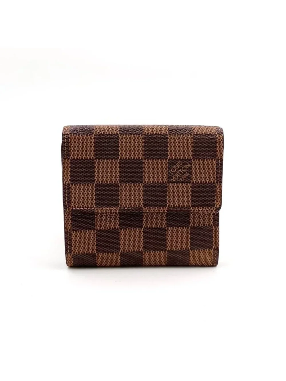 Louis Vuitton Portefeuille Elise Damier Ebene Leather Brown Hook Wallet Gold